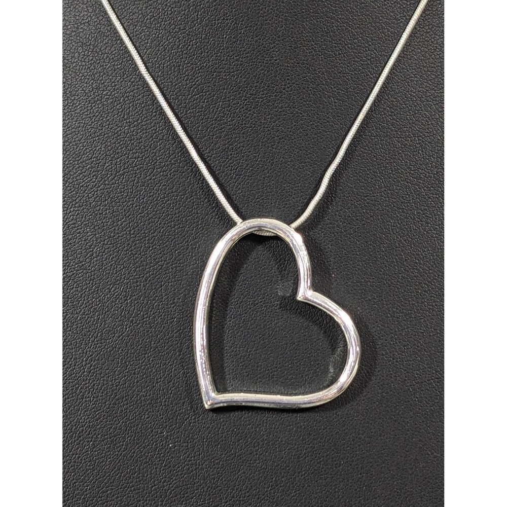 Silver Tone‎ Open Heart Pendant Necklace 18" Minimalist